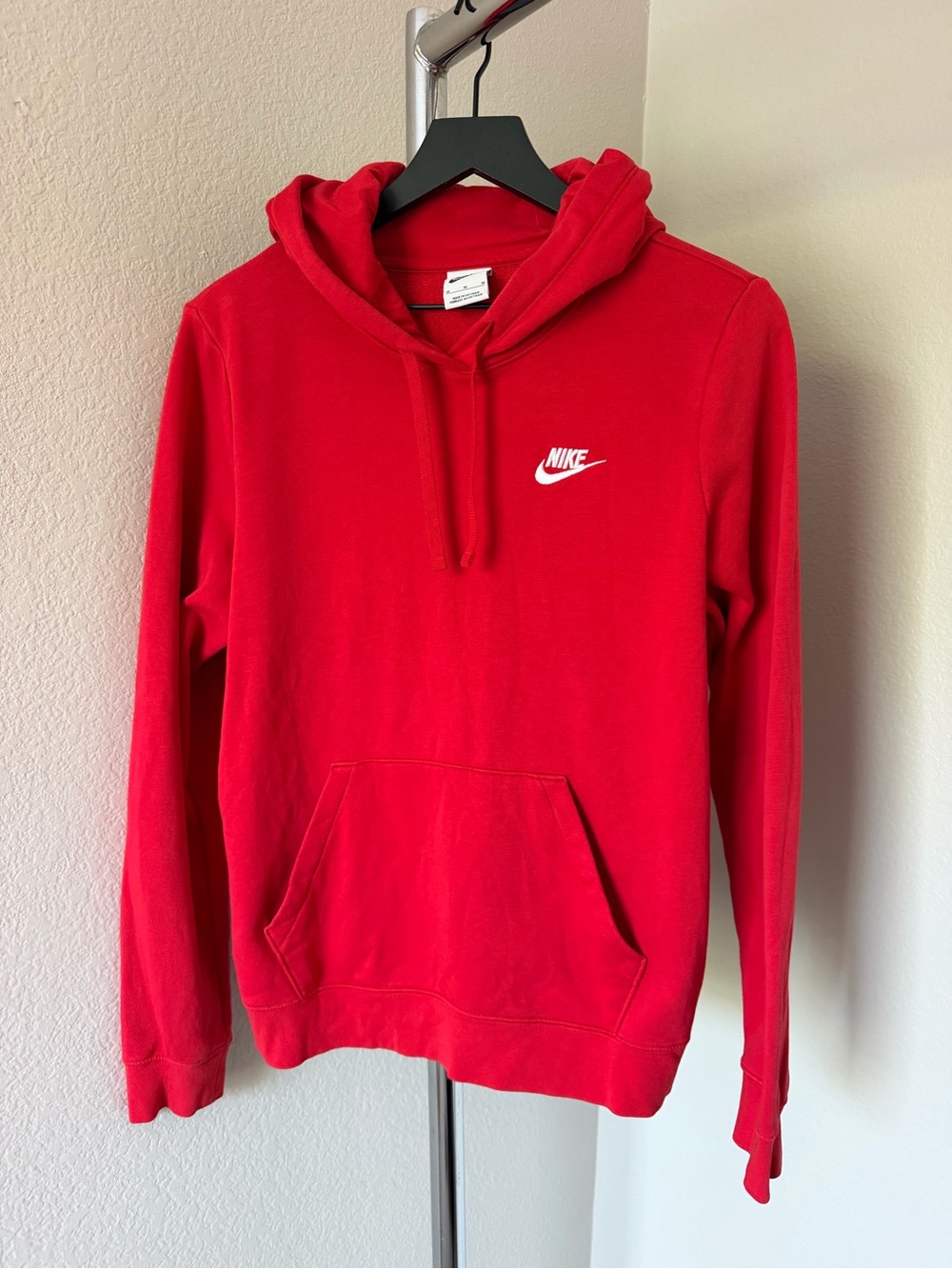 Nike Men's Red Pullover Hoodie with White Swoosh